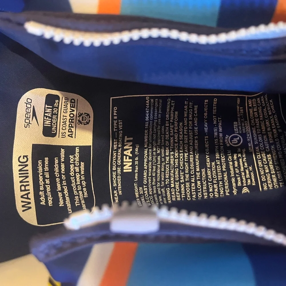 NWT Speedo Infant Life Jacket PFD – USCG Approved – Up to 30 lbs -unused